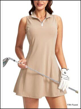 Active Tennis Golf Dress with Zipper Pockets & Matching Shorts